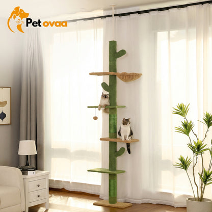 Petovaa™ Cactus Cat Tree – 5-Tier Floor-to-Ceiling Climbing Tower with Hammock & Scratching Posts