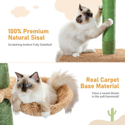 Petovaa™ Cactus Cat Tree – 5-Tier Floor-to-Ceiling Climbing Tower with Hammock & Scratching Posts
