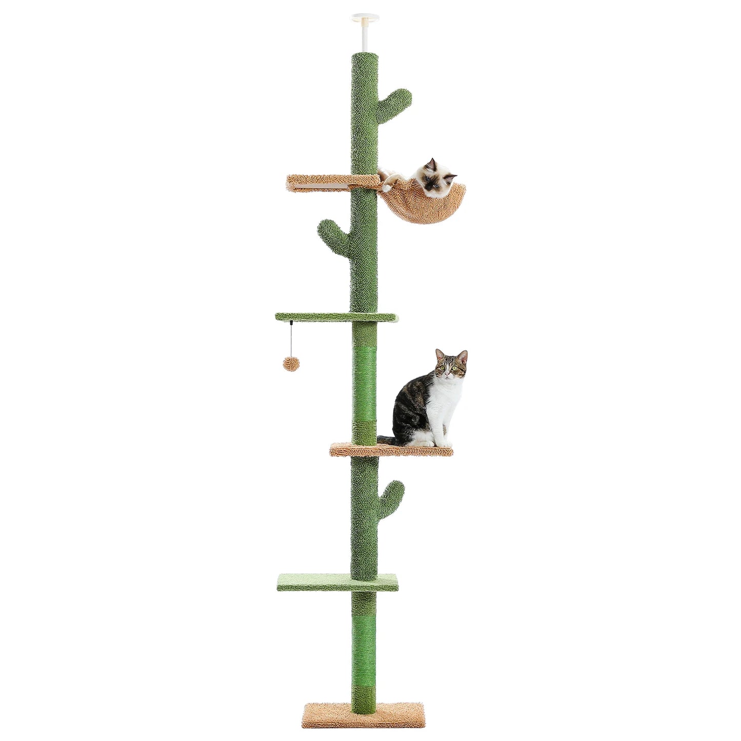 Petovaa™ Cactus Cat Tree – 5-Tier Floor-to-Ceiling Climbing Tower with Hammock & Scratching Posts