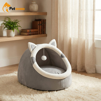 Petovaa™ Soft Cave Cat Bed – Cozy Semi-Enclosed Sleeping House