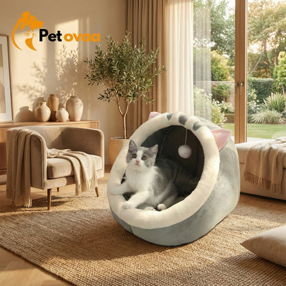 Petovaa™ Soft Cave Cat Bed – Cozy Semi-Enclosed Sleeping House
