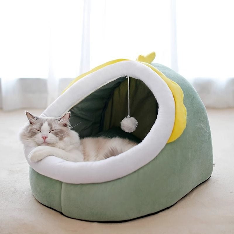 Petovaa™ Soft Cave Cat Bed – Cozy Semi-Enclosed Sleeping House