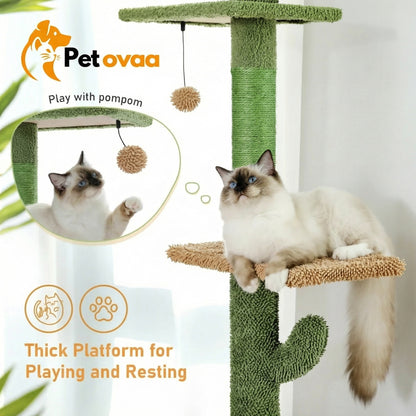 Petovaa™ Cactus Cat Tree – 5-Tier Floor-to-Ceiling Climbing Tower with Hammock & Scratching Posts
