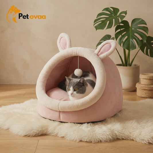 Petovaa™ Soft Cave Cat Bed – Cozy Semi-Enclosed Sleeping House